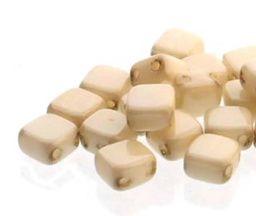 Tile Mini Chalk Beige Luster, Czech Glass 2-Hole beads 5mm x 5mm, Qty 30 beads 02010-14413