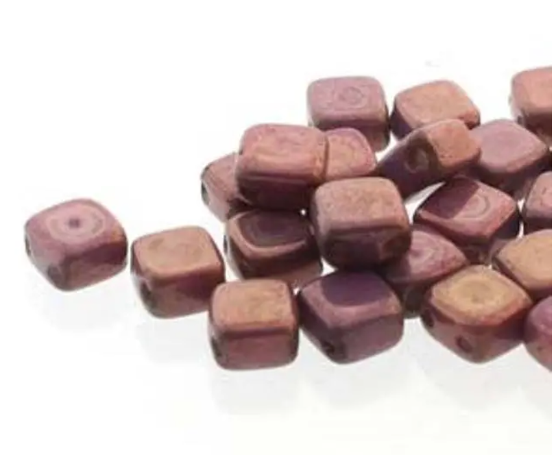 Tile Mini Chalk Vega Purple, Czech Glass 2-Hole beads 5mm x 5mm, Qty 30 beads 02010-15726