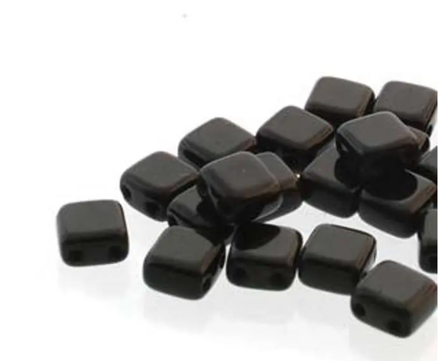 Tile Mini Black Opaque, Czech Glass 2-Hole beads 5mm x 5mm, Qty 30 beads 05-23980