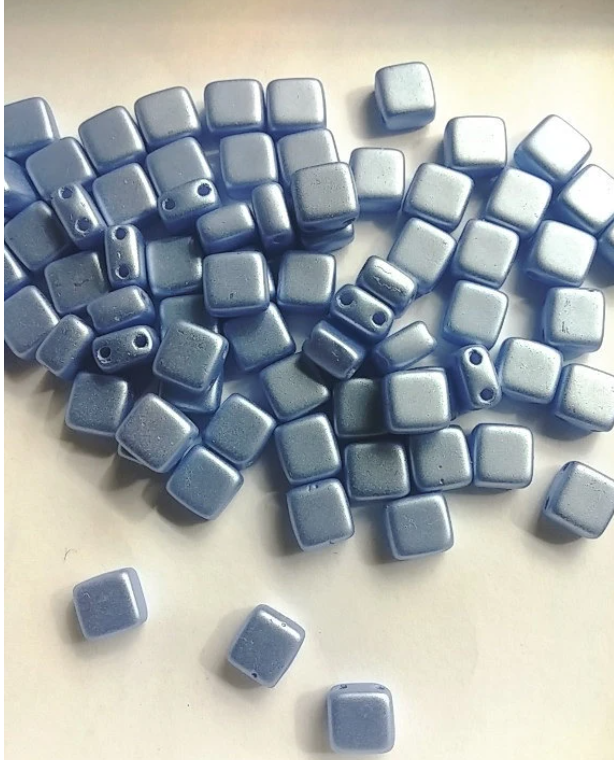 Tile Mini Light Blue Airy Pearl, Czech Glass 2-Hole beads 5mm x 5mm, Qty 30 beads LBL