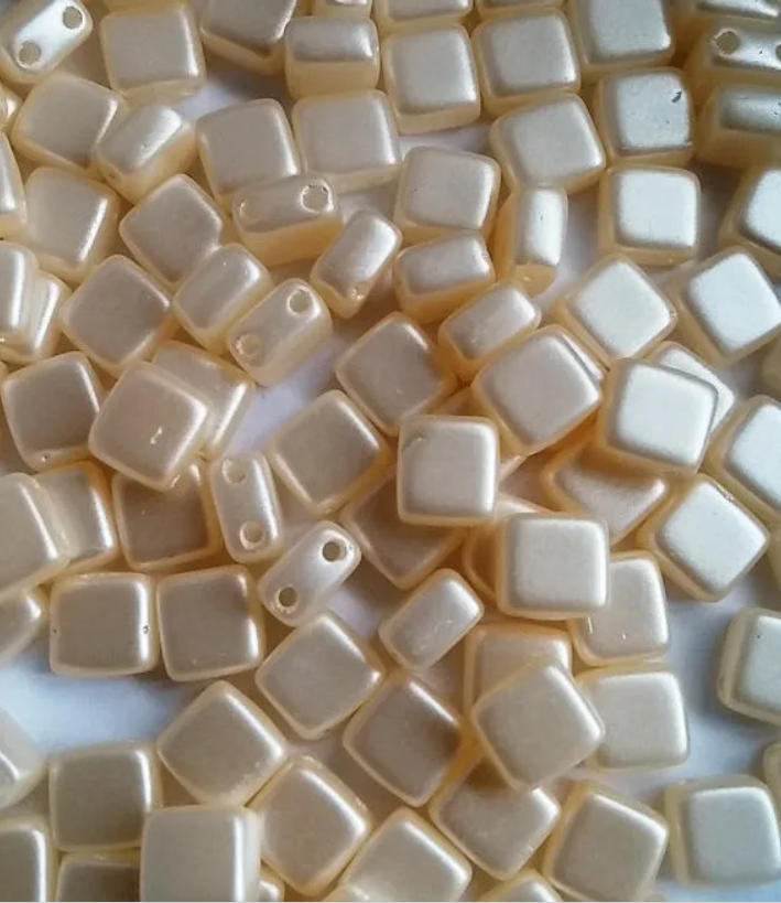 Tile Mini Cream, Czech Glass 2-Hole beads 5mm x 5mm, Qty 30 beads CRM