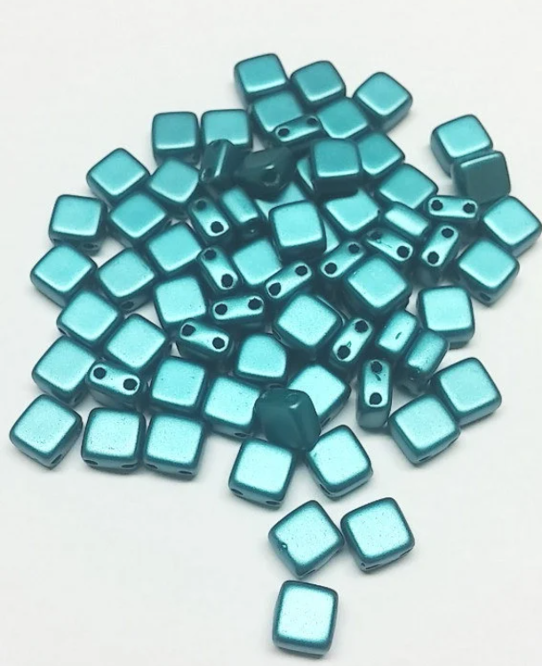 Tile Mini Pastel Blue Zircon, Czech Glass 2-Hole beads 5mm x 5mm, Qty 30 beads 25043