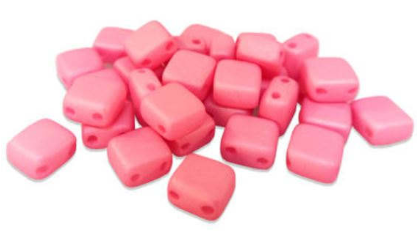 Tile Mini Matte Pink, Czech Glass 2-Hole beads 5mm x 5mm, Qty 30 beads 29560