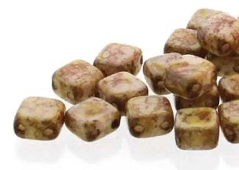 Tile Mini Chalk Brown Segenal, Czech Glass 2-Hole beads 5mm x 5mm, Qty 30 beads 02010-15695