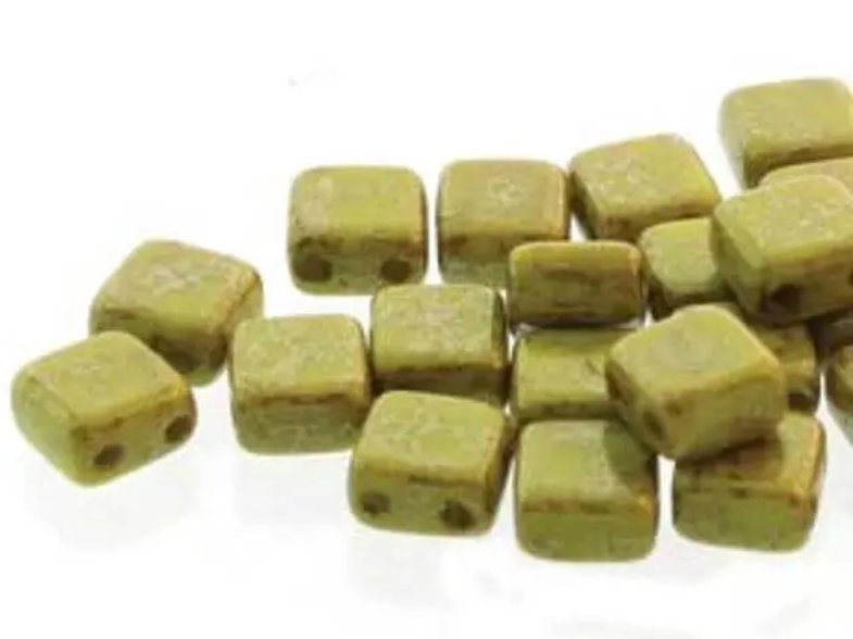 Tile Mini Green Lumi, Czech Glass 2-Hole beads 5mm x 5mm, Qty 30 beads 53400-15495