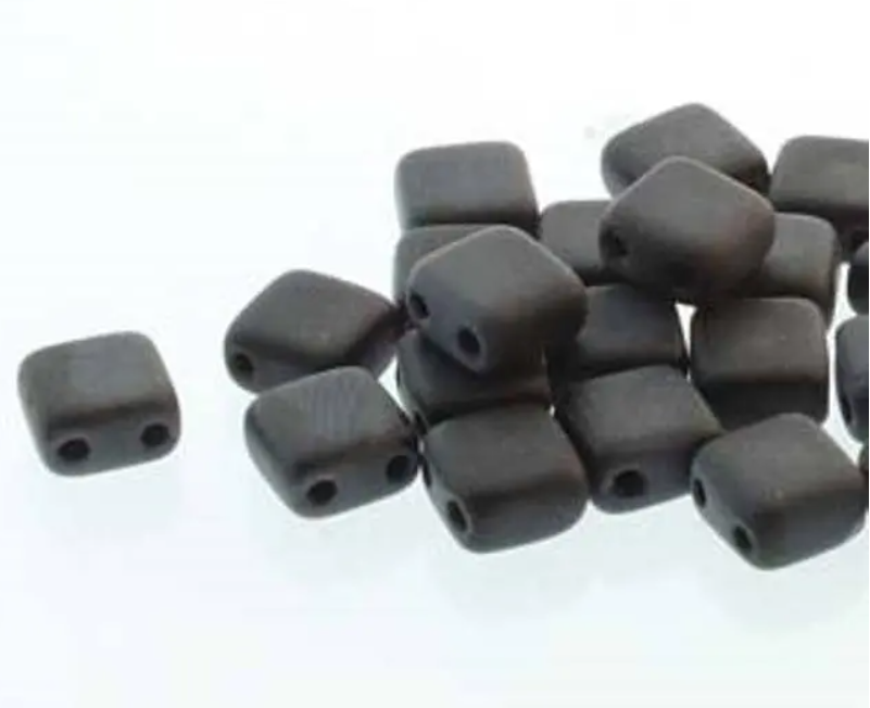 Tile Mini Matte Black, Czech Glass 2-Hole beads 5mm x 5mm, Qty 30 beads 23980-84110