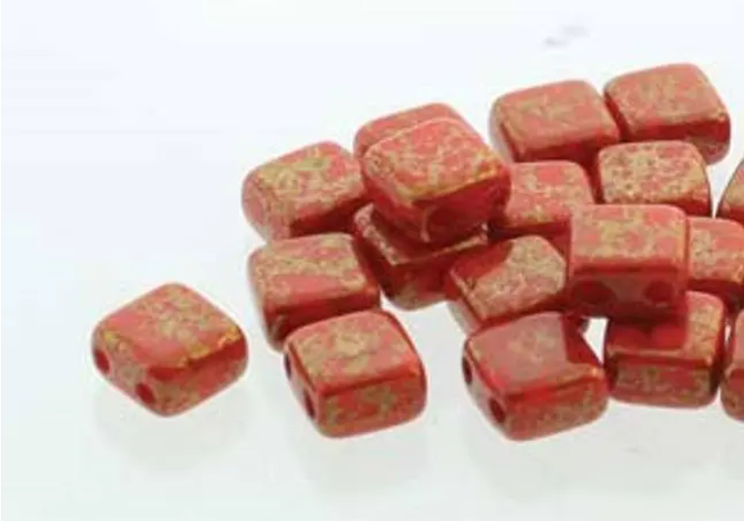 Tile Mini Coral Lumi, Czech Glass 2-Hole beads 5mm x 5mm, Qty 30 beads 93400-15495