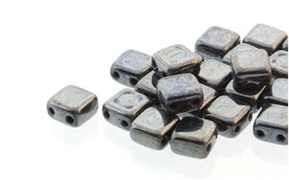 Tile Mini Black Hematite, Czech Glass 2-Hole beads 5mm x 5mm, Qty 30 beads 23980-14400