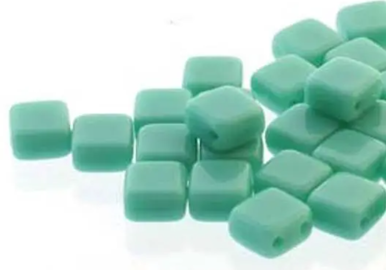 Tile Mini Turquoise Green, Czech Glass 2-Hole beads 5mm x 5mm, Qty 30 beads 63130