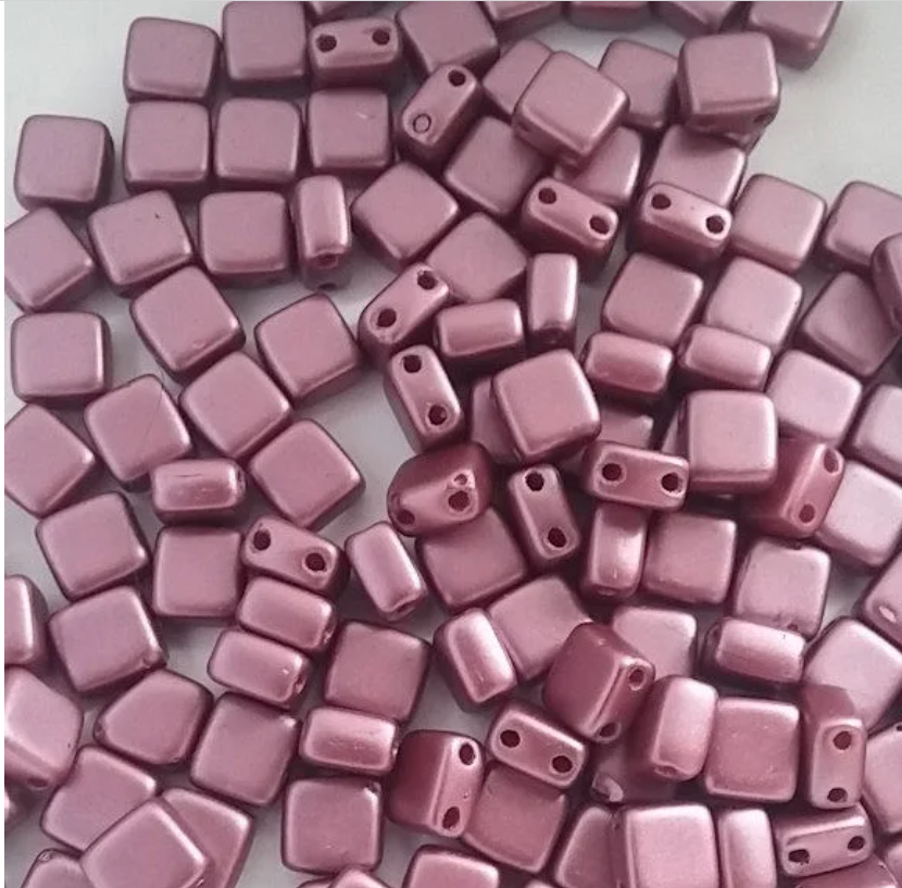 Tile Mini Pastel Burgundy, Czech Glass 2-Hole beads 5mm x 5mm, Qty 30 beads 25032