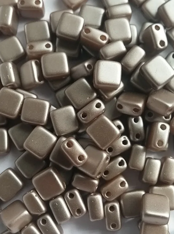 Tile Mini Cocoa Airy Pearl, Czech Glass 2-Hole beads 5mm x 5mm, Qty 30 beads COC