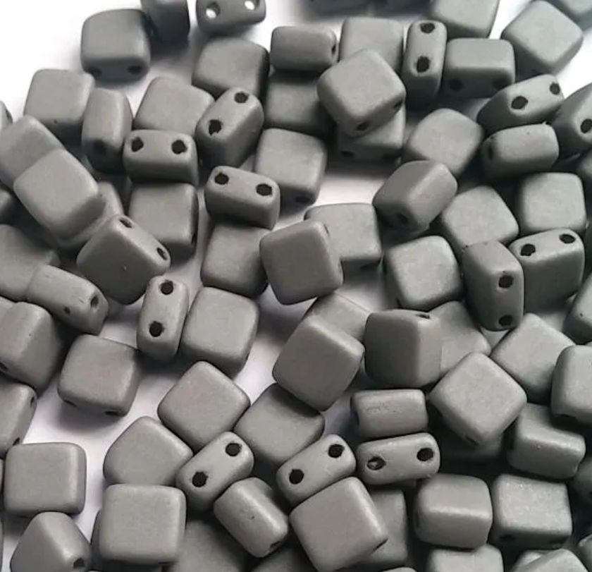 Tile Mini Concrete Grey, Czech Glass 2-Hole beads 5mm x 5mm, Qty 30 beads 29566