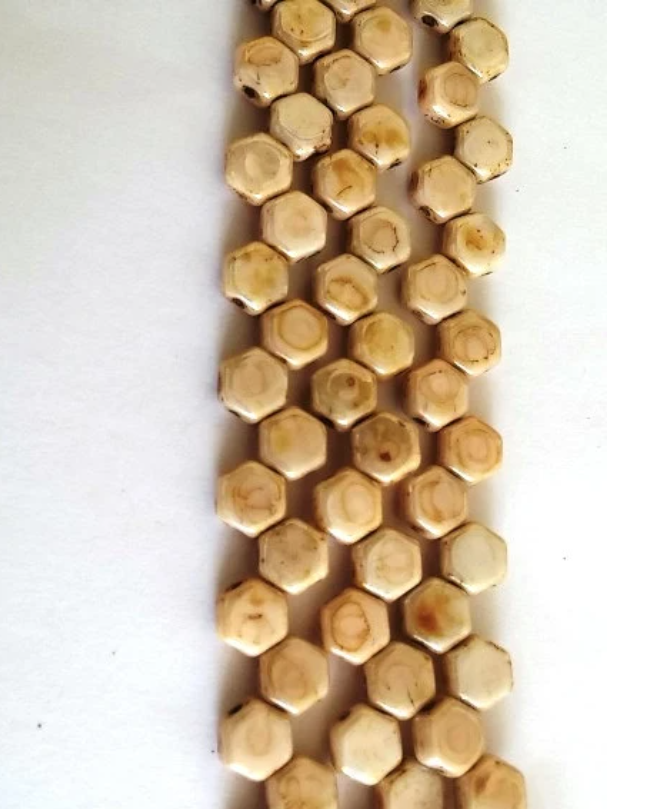 Honeycomb Honey Drizzle, Hex 2-Hole Beads Czech Glass 6mm, 65401-28 beads