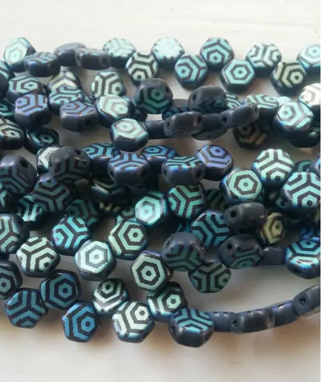 Jet Laser Web Matt AB Honeycomb, Hex 2-Hole Beads Czech Glass 6mm, 30 beads