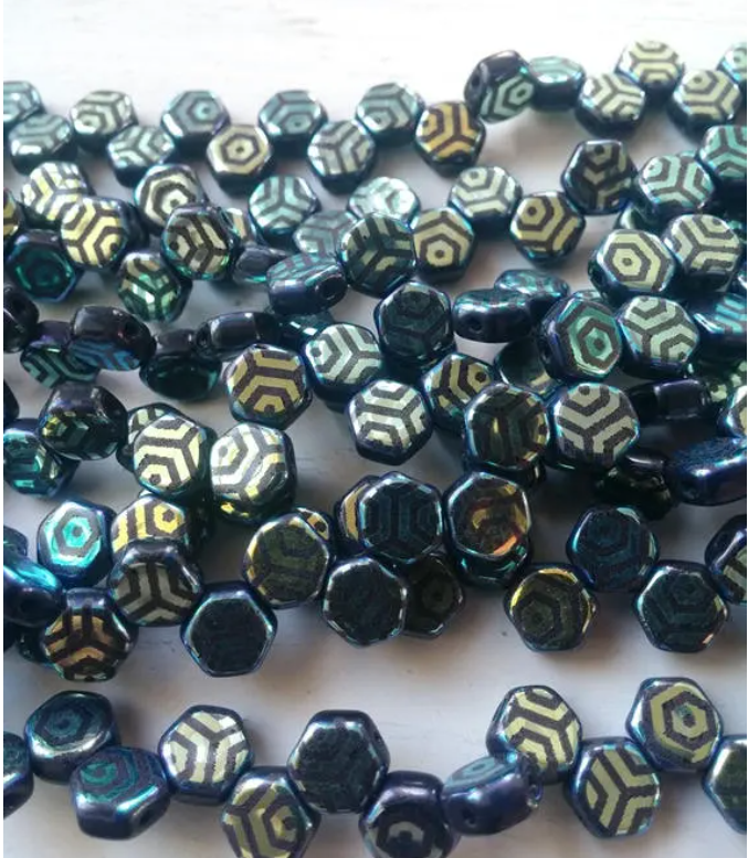 Jet Laser Web AB Honeycomb, Hex 2-Hole Beads Czech Glass 6mm, 28703WB-30 beads