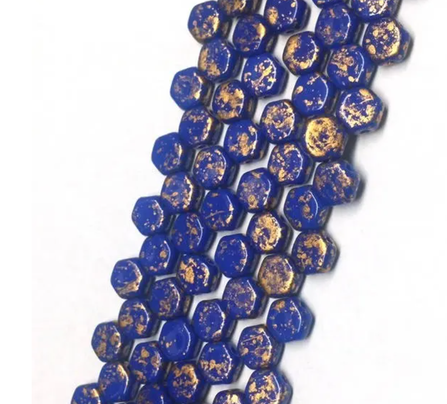 Gold Splash Royal Honeycomb, Hex 2-Hole Beads Czech Glass 6mm, 33050-94401-30 beads