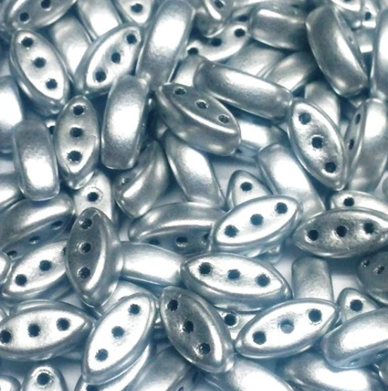 Cali Bead Silver Aluminum, Czech Glass 3-Hole Bead, 3X8MM 55 Beads