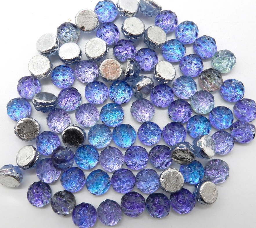 Backlit Violet Ice, Baroque 2 hole Cabochon 7mm, 16 Beads 26536, Czech Glass Beads