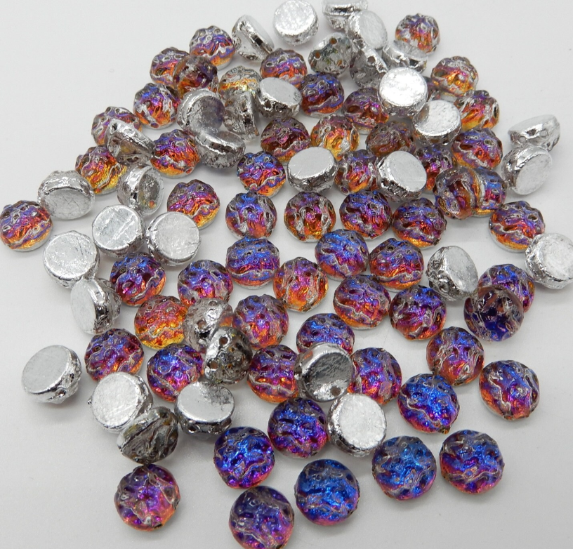 Backlit Vapor, Baroque 2 hole Cabochon 7mm, 13 Beads 29942, Czech Glass Beads