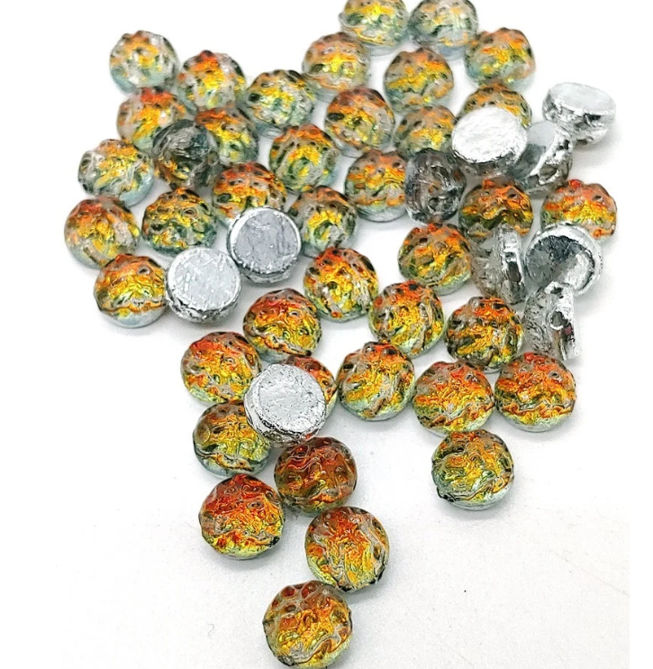 Backlit Tequila, Baroque 2 hole Cabochon 7mm, 26 Beads 28002, Czech Glass Beads