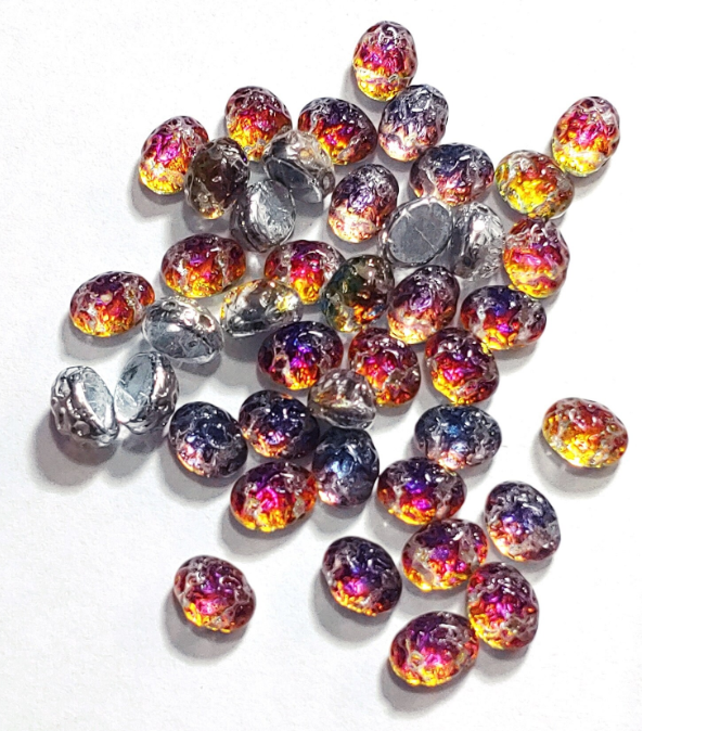 Backlit Oval Vapor, Baroque 2 hole Cabochon 8x6mm, 41 Beads 29942, Czech Glass Beads