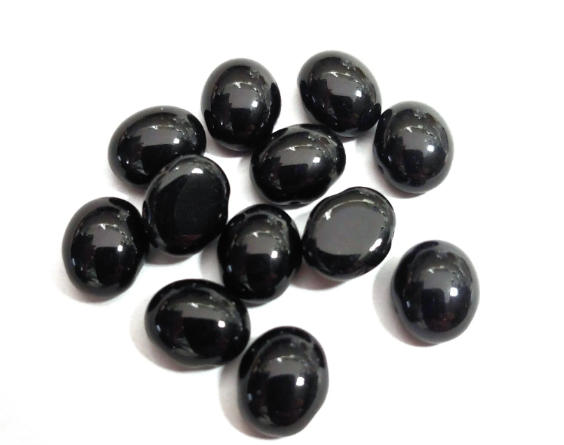 Candy Oval Black, 10x12mm 2-Hole Cabochon, Czech Glass, qty 10