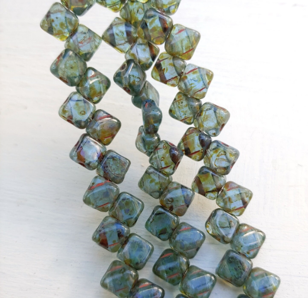 6MM Silky Sapphire Travertine, 2-hole Czech Glass, 40 beads