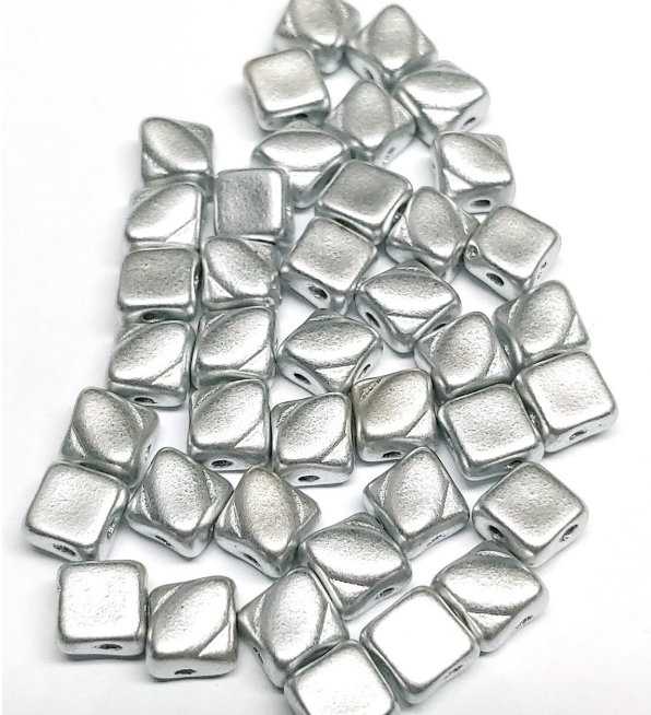 6MM Silky Aluminum Silver, 2 hole Czech Glass, 15 beads