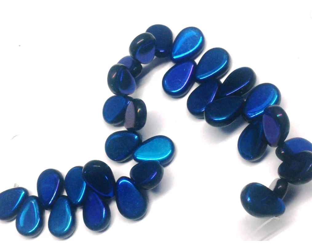 Flat Teardrop Jet Full Azuro, Czech Glass 9 x 11mm, 22203 qty 150 beads