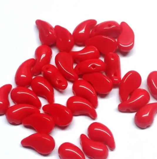 ZoliDuo Bead Left, Opaque Red Czech Glass 2-hole 5x8 mm,93200 Qty 30