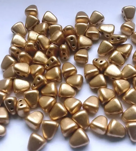 Nib-Bit Gold, Silver, Bronze Matubo Czech Glass 2-Hole Bead, 6X5MM 50 Beads