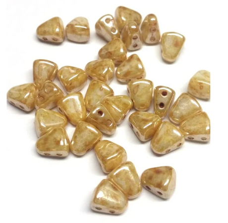 Nib-Bit Pastel Light Brown, Honey Drizzle, Chalk Beige, Full Amber Matubo Czech Glass 2-Hole Bead, 6X5MM 50 Beads