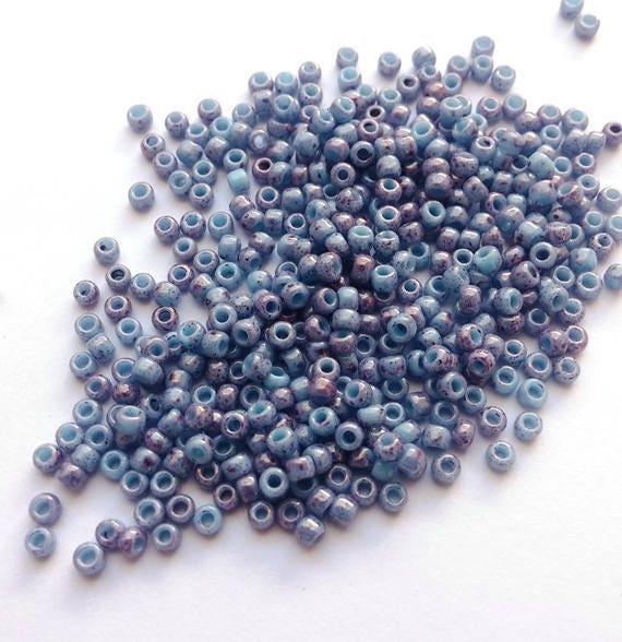 11/0 Opaque Light Blue Amethyst Marbled 1204, Japanese Glass Seed Beads 28g.