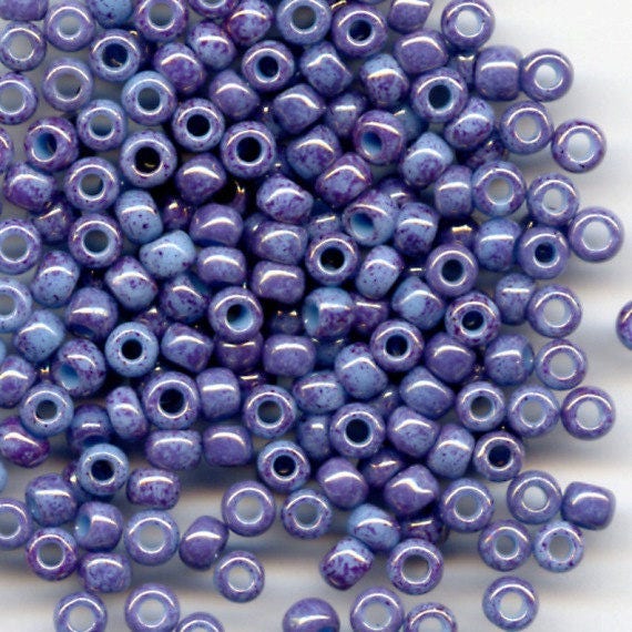 11/0 Opaque Light Blue Amethyst Marbled 1204, Japanese Glass Seed Beads 28g.