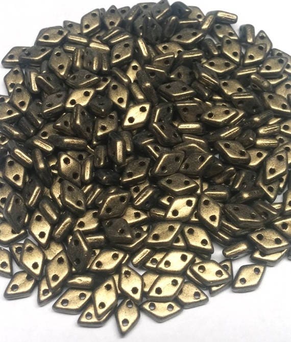 Czechmates Diamond Metallic Suede Gold, 2 hole Czech Glass 4x6.5mm 79080, 100 beads, Free pattern with Czechmate Diamond purchase