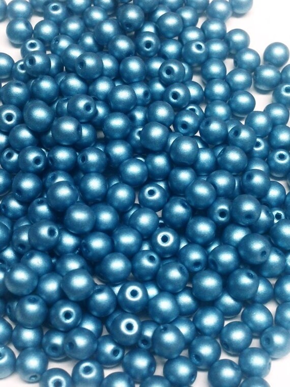 4mm Round Metallic Sea Blue CzechGlass Beads, 29434 50 beads