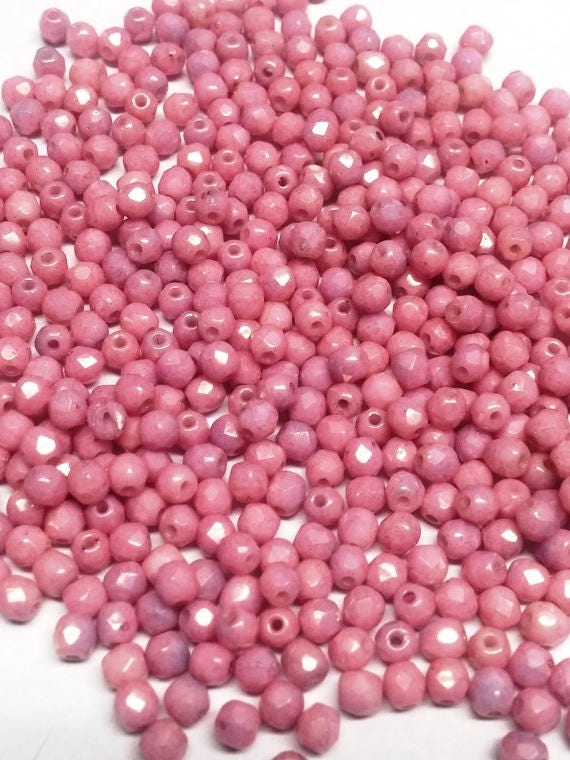 3mm Fire Polish Lila Luster, Czech glass faceted round bead, 14494-50 beads