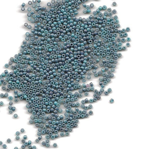 11/0, Opaque Marbled Turquoise Amethyst 1206, Japanese Glass Seed Beads 28g.