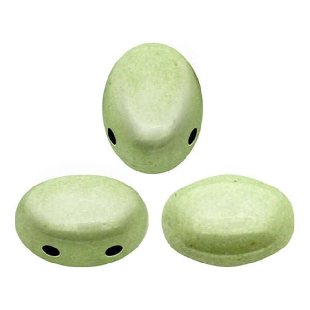 Samos® par Puca® Opaque Light Green Ceramic Look, 2 Hole 5x7mm Czech Glass 03000/14457, 25 beads or 10 grams