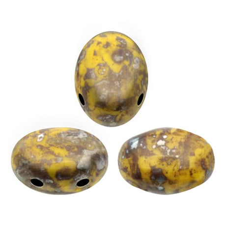 Samos® par Puca® Opaque Jonquil Picasso, 2 Hole 5x7mm Czech Glass, 83120/43400 25 beads