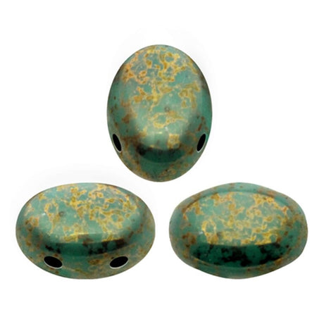 Samos® par Puca Opaque Green Turquoise Bronze, 2 Hole 5x7mm Czech Glass, 63130-15496-25 beads