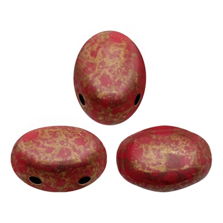 Samos® par Puca® Opaque Coral Red Bronze, 2 Hole 5x7mm Czech Glass, 92300-15496-25 beads or 10 grams