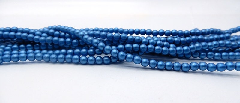 3mm Round Metallic Sea Blue, Czech Glass Beads, 29434-loose beads