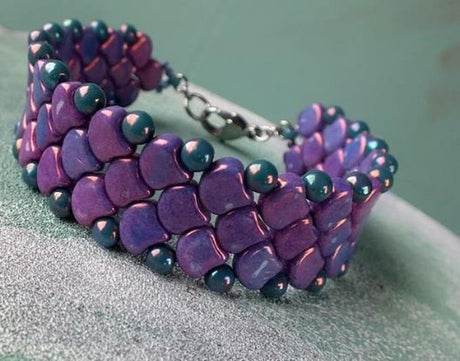 Ginko Bead Purple Vega, 2 hole Czech Glass beads, 03000-15726-35 Beads