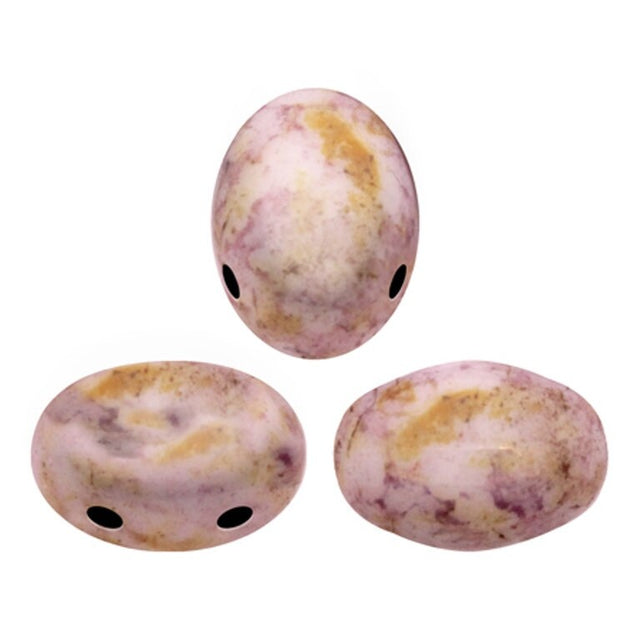 Samos® par Puca® Opaque Mix Rose/Gold Ceramic Look, 2 Hole 5x7mm Czech Glass 03000/15695, 25 beads