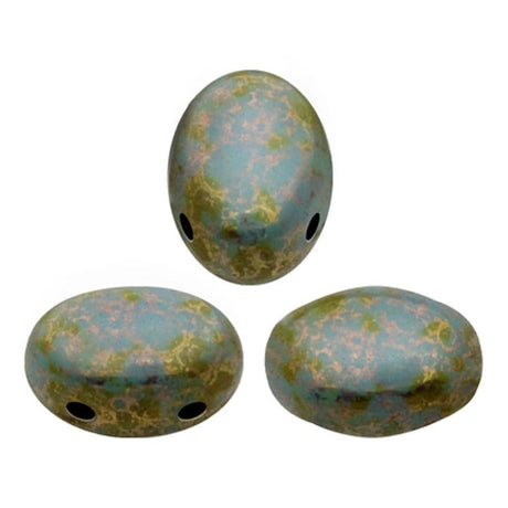 Samos® par Puca® Opaque Aqua Deep Gold, 2 Hole 5x7mm Czech Glass 63020/15695, 25 beads or 10 grams