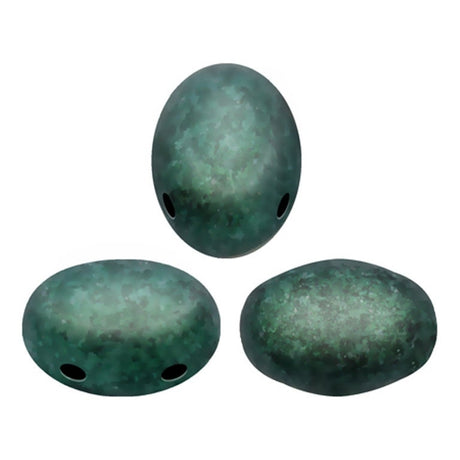 Samos® par Puca® Metallic Matte Green Turquoise, 2 Hole 5x7mm Czech Glass, 23980-94104-25 beads