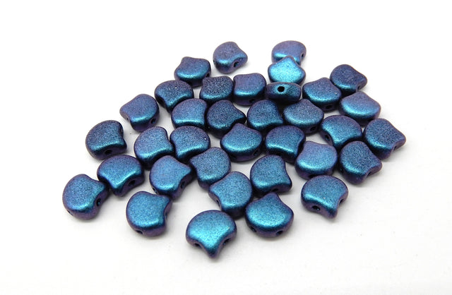 Ginko Bead Polychrome Blueberry, 2-Hole Czech Glass 7.5x7.5mm, 23980-94105-35 Beads