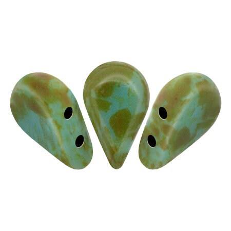 Amos par Puca Opaque Aqua Picasso, 2-Hole Czech Glass 5x8mm, 63020-43400-30 Beads