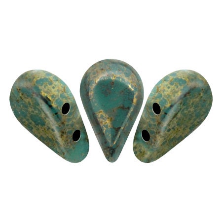 Amos Par Puca Opaque Green Turquoise Bronze, 2-Hole Czech Glass 5x8mm, 63130-15496-30 beads